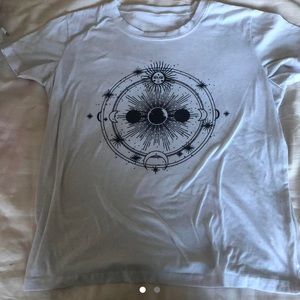 Black and white solar space zodiac moon white graphic tee